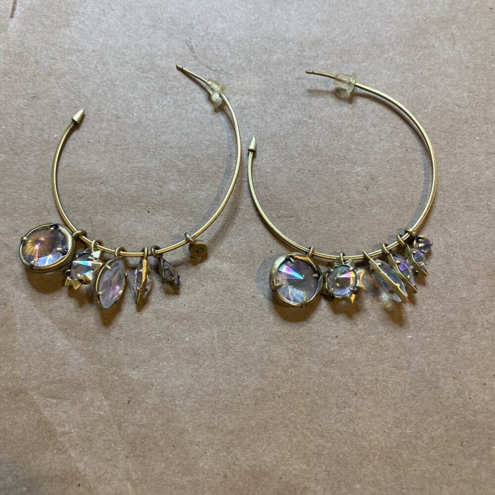 Kendra Scott Alyssa Charm Dangle Earrings in Antique Brass Celestial Never Worn